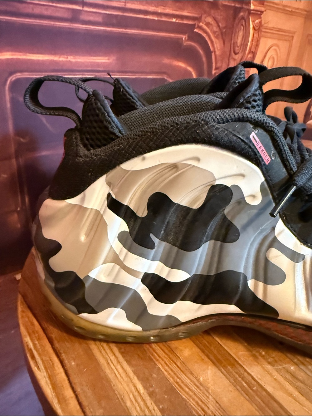 Nike Men’s 11 Camo Foamposite Sneakers in Black and White - Picture 3 of 13
